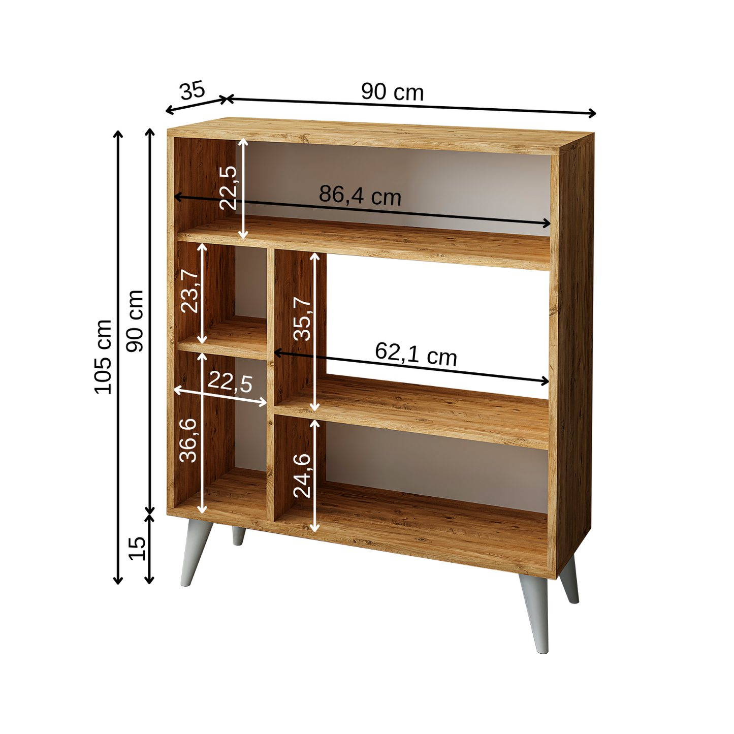 Roomart Pablo Mehrzweckschrank in Weiß-Eiche – Schrank mit Türen & Regalen – Aufbewahrungsschrank für Wohnzimmer, Schlafzimmer, Esszimmer oder Büro – Modern & platzsparend