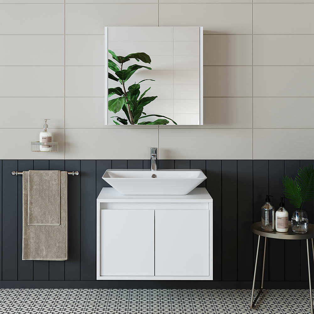 Roomart Badmöbel Set ATLANTIC 3 Teilig 65 cm Unterschrank mit Keramikwaschbecken • Spiegelschrank