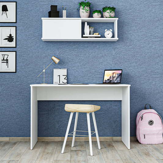 Roomart SERA Schreibtisch 120x50x77 cm mit Wandmontierbarem Aufbewahrungsschrank – Regal-Schrankschreibtisch, Laptoptisch & Arbeitstisch – Weiß – Ideal für Kinderzimmer, Home-Office & Arbeitszimmer