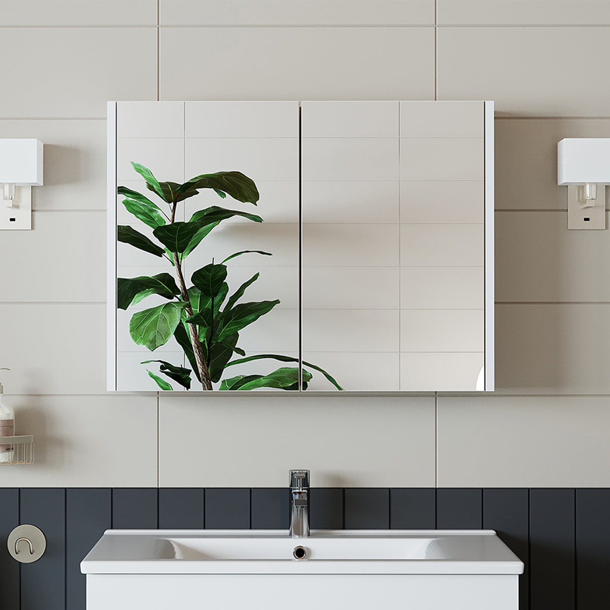 pensili, moderno, lavabo d'appoggio, angolare, scarico, vendita, alibert, offerta, offerte, aqua, libra, su, contenitore, adesivo, mobili bagno, decorazione, parte, bambù, armadi, grigio, parte, specchio bagno