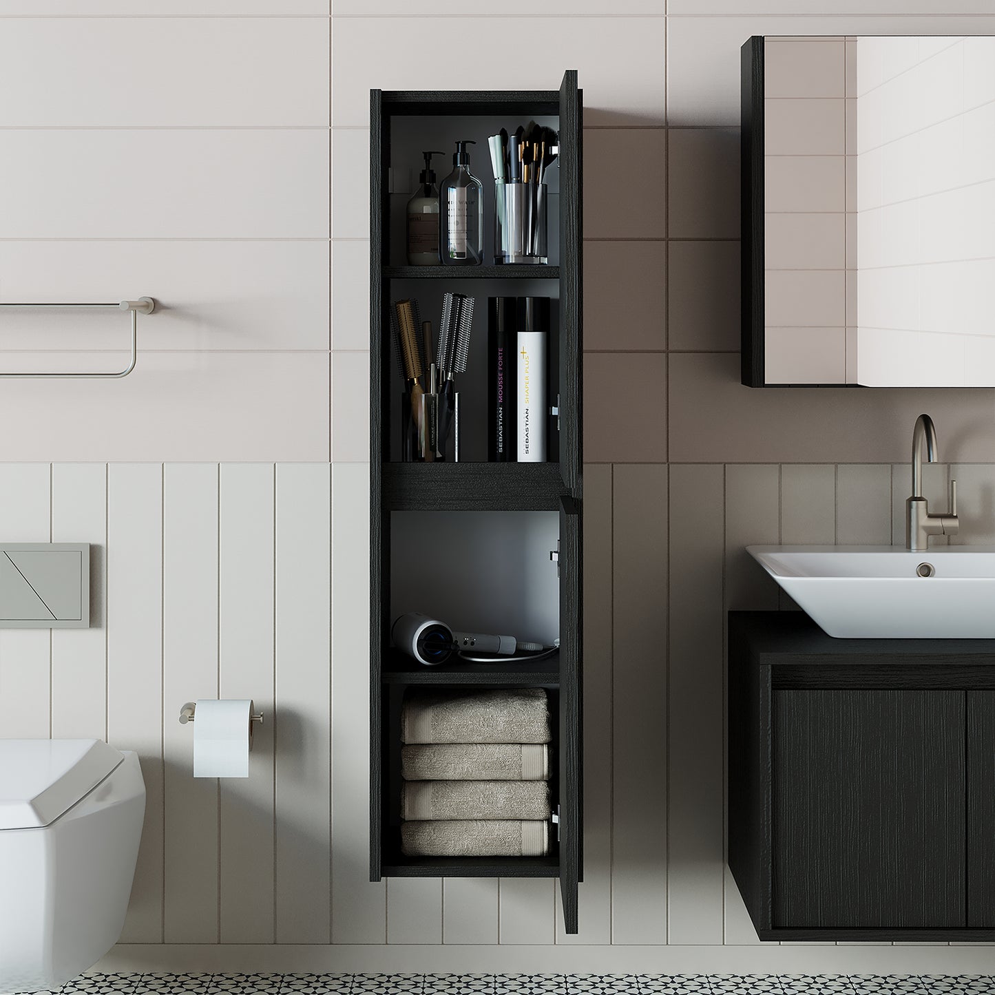 Roomart, mobile bagno, mobile alto, larghezza 35 cm, mensola bagno, in 3 colori