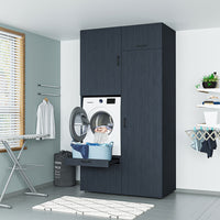 Roomart Schrankwand & Hochschrank Weiß Schwaz Eiche Badschrank Mehrzweckschrank- schrank, badezimmerschrank, waschmaschinenschrank, badschrank, badezimmermöbel, waschmaschinenregal, waschturm, hochschrank, bad, möbel, weiß, waschmaschinen, unterschrank, w