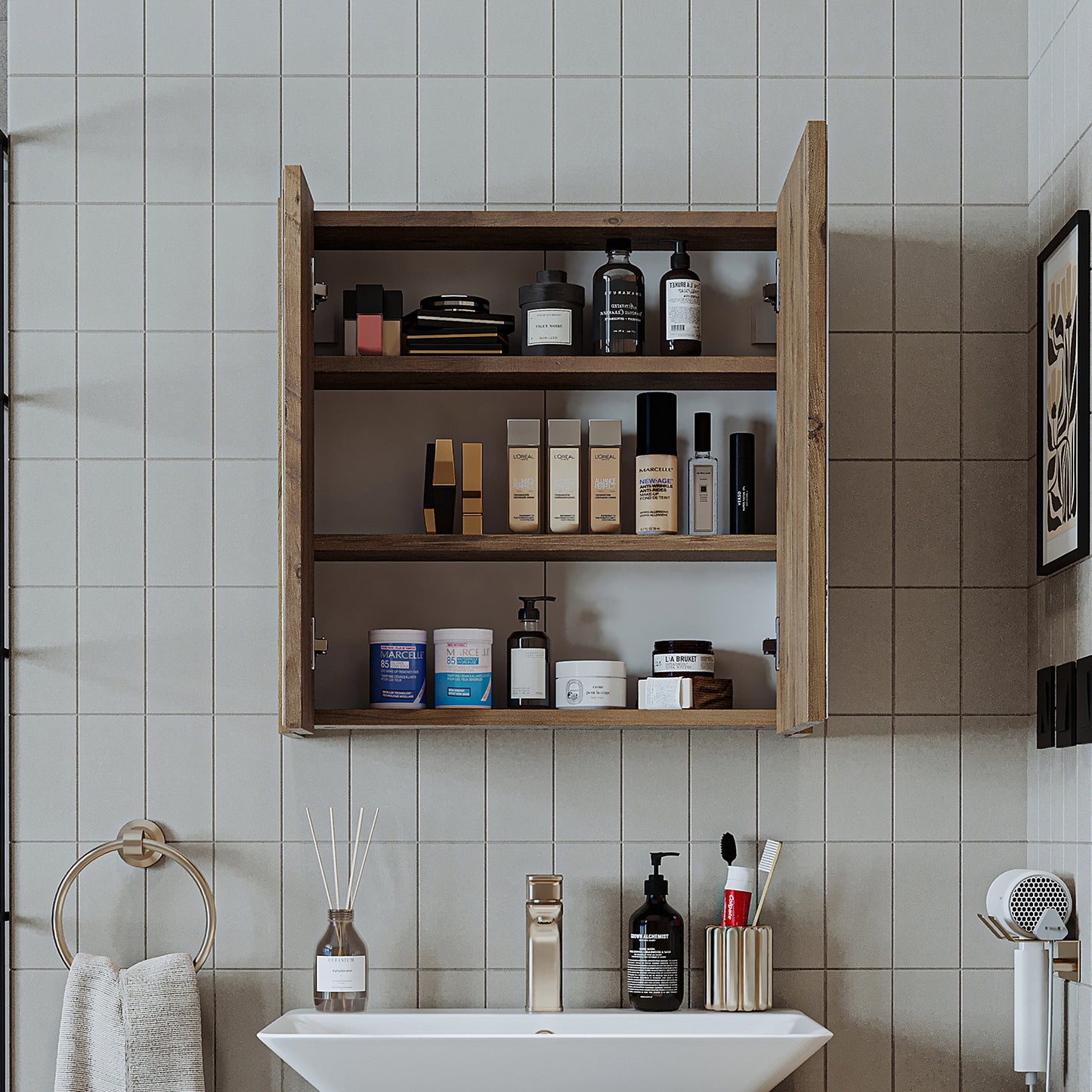 Roomart, Badezimmer Spiegelschrank, 80 cm, 60 cm, Badezimmermöbel, in Weiss & Eiche Farben - badezimmerschrank, waschbecken, badezimmermöbel, badschrank, badezimmer, mit, unterschrank, badmöbel, set, waschtisch, möbel, badezimmermãbel, bad, badezimmerschr