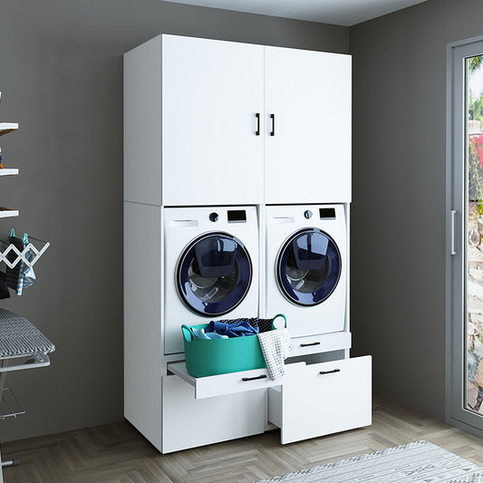 Roomart Waschmachinen Doppelschrrank Überbauschrank (SERIE 2) - 2 Größenoptionen- HBT: 205 x 134 x 66,8 cm, HBT: 240 x 134 x 66,8 cm, in 3 Farben