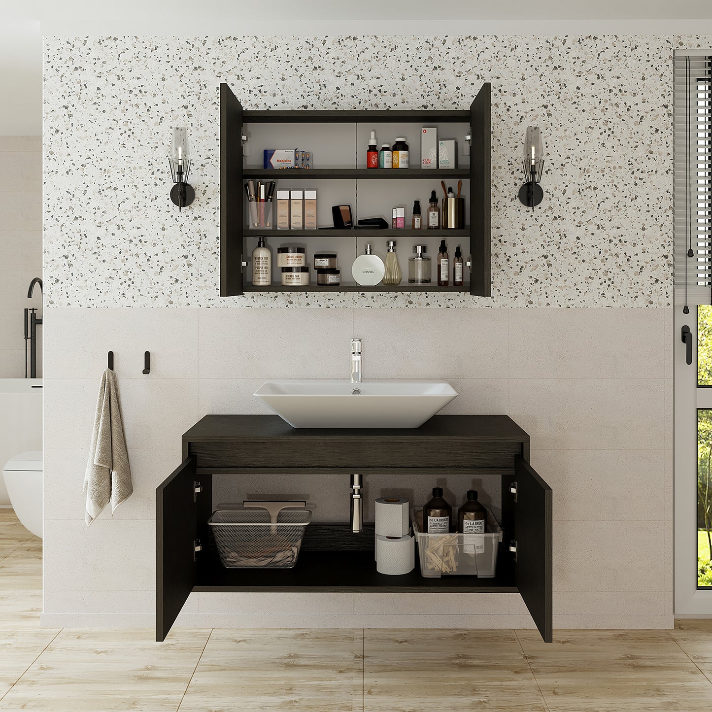 Roomart - Conjunto de muebles de baño - ATLANTIC - 3 piezas - mueble de 100 cm con lavabo de cerámica - mueble con espejo de 80 cm - mueble de baño, lavabo, mueble de baño, mueble de baño, mueble de baño, con, mueble de baño, mueble de baño, conjunto, lavabo, mueble, mueble de baño