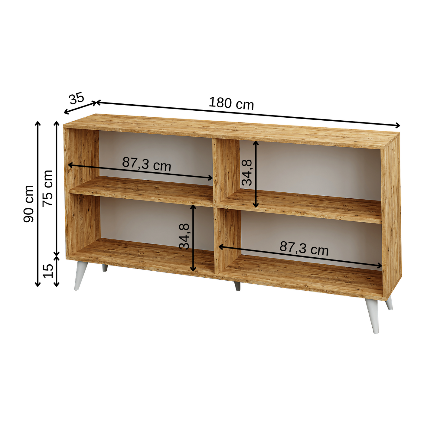ROOMART Ospina Mehrzweckschrank in Weiß-Eiche– TV-Schrank, Esszimmerschrank & Aufbewahrungsschrank – 180 cm breit, 4 Fächer – Für Wohnzimmer, Esszimmer oder Kinderzimmer
