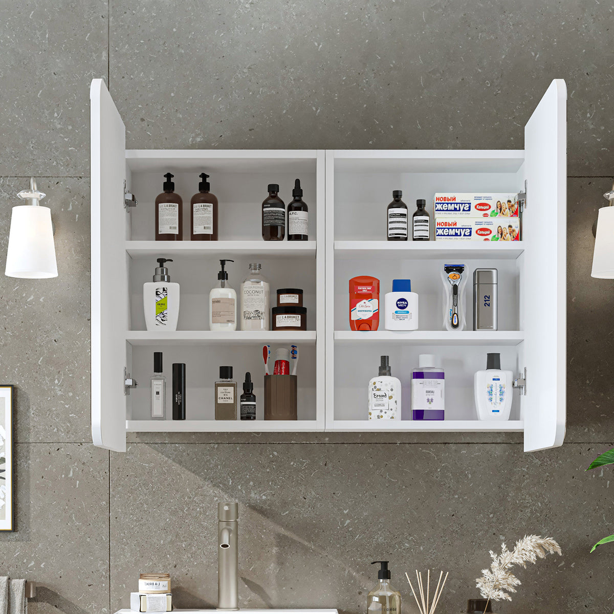 Roomart 3-teiliges Badmöbel-Set LYCIA, 49 cm, Waschtisch mit Spiegelschrank, in 4 Farben