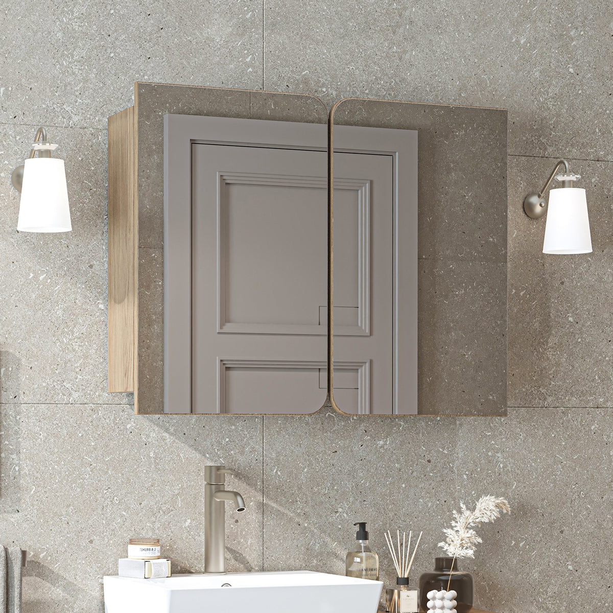 Roomart 4-teiliges Badmöbel-Set LYCIA, 49 cm, Waschtisch, Spiegelschrank und Hochschrank, in 4 Farben