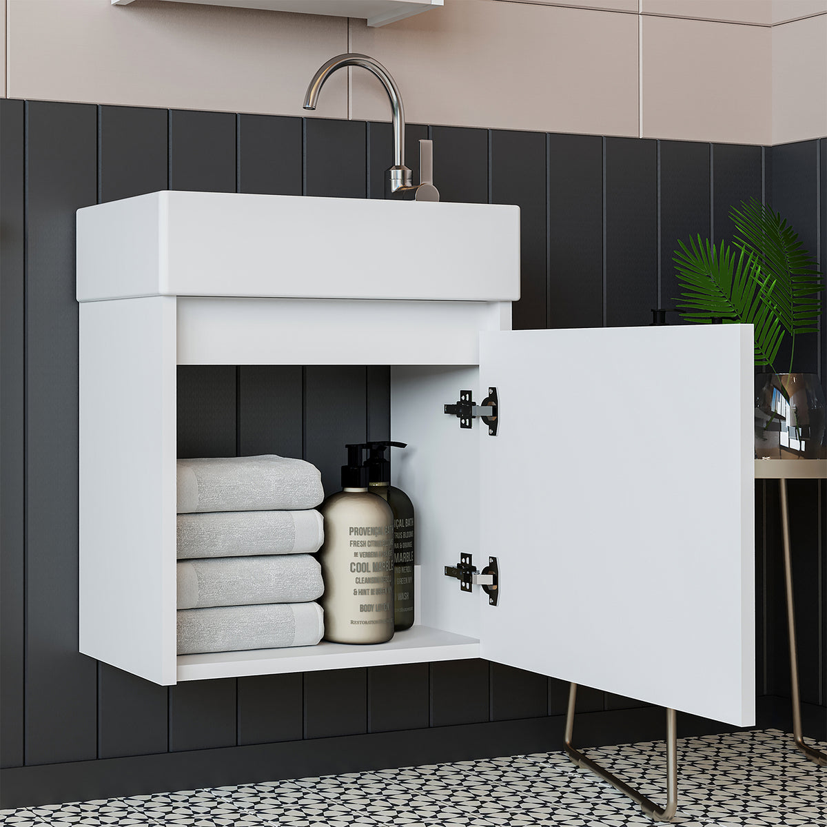 Roomart, mobile da bagno MINI con lavabo 50cm per WC ospiti in 5 colori - e, mobile a specchio, economico, set, mobili, senza, sifone, ceramica, set mobili bagno, set mobili bagno, stile casa di campagna, lavabo, lavabo, mobile bagno, lavabo da appoggio