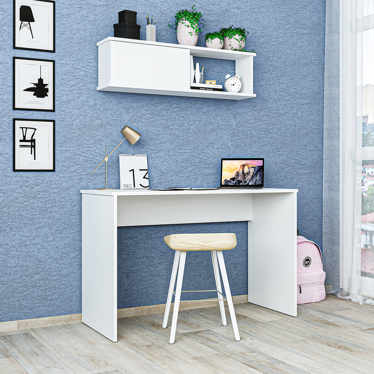 Roomart Schreibtisch SERA 120 cm mit Wandschrank und offenen Fächern, Weiß