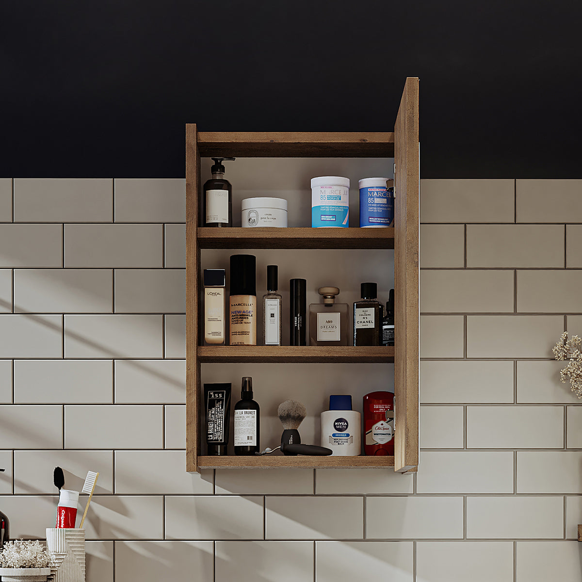 Roomart Badezimmerspiegelschrank "Punto“ – moderner, kompakter 40 cm Badschrank mit Spiegel – in Weiß oder Eiche - badezimmerspiegelschrank, mirror, lichtschalter, badspiegelschrank, geringe, tiefe, schiebetür, steckdose, eckspiegelschrank, smarter, badh
