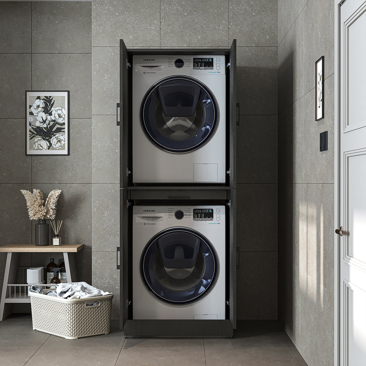 Roomart Waschmaschinenschrank DORA-I, 70 cm, für Waschmaschine und Trockner mit Ausziehbrett, in 5 Farben