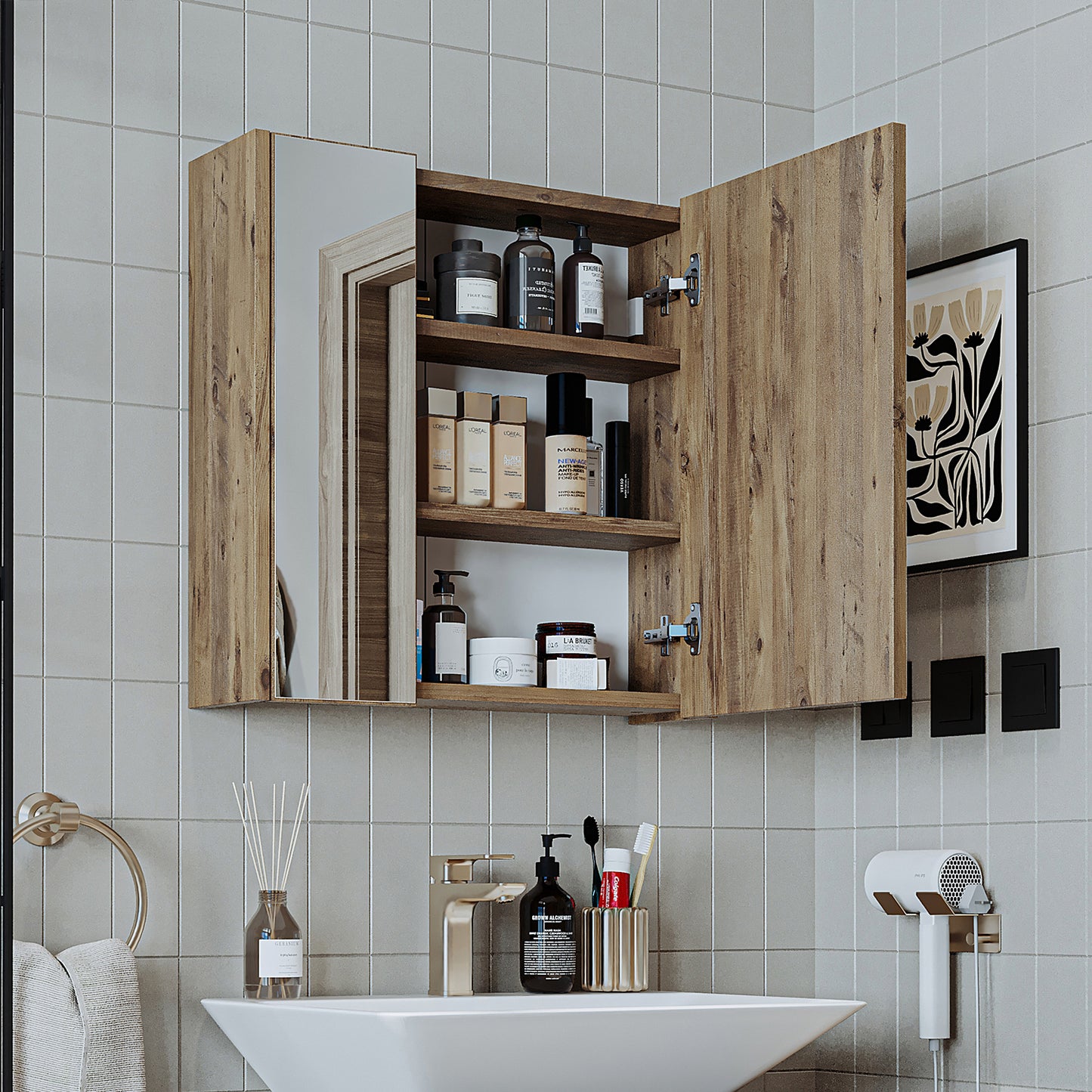 Roomart juego de muebles de baño MELONA 3 piezas, en 4 colores, mueble lavabo 65cm - mueble con espejo - mueble alto- muebles de baño, juego, lavabo, lavabo, baño, muebles, muebles de baño, baño, mueble lavabo, cm, ancho, moderno, lavabo, profundo, con, mueble lavabo