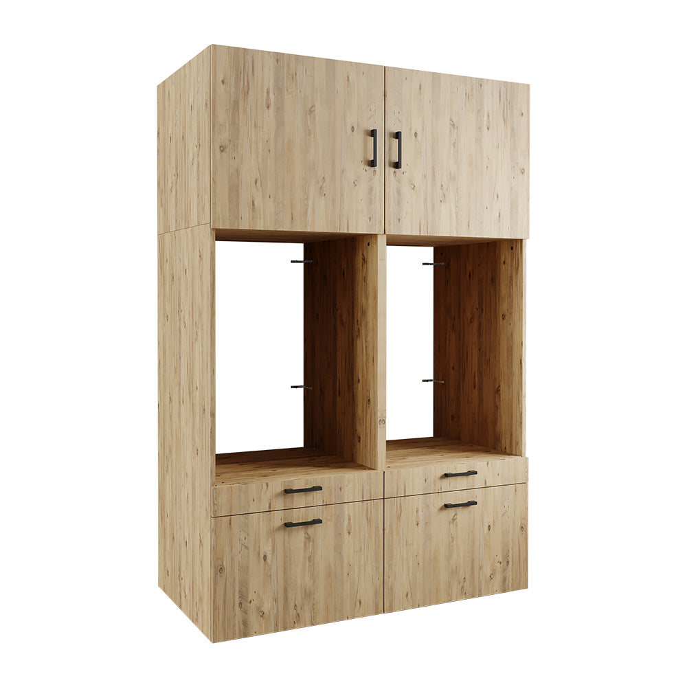 Roomart Waschmachinen Doppelschrrank Überbauschrank HBT: 201 x 134 x 66,8 cm, Eiche, Weiß, Schwarz eiche
