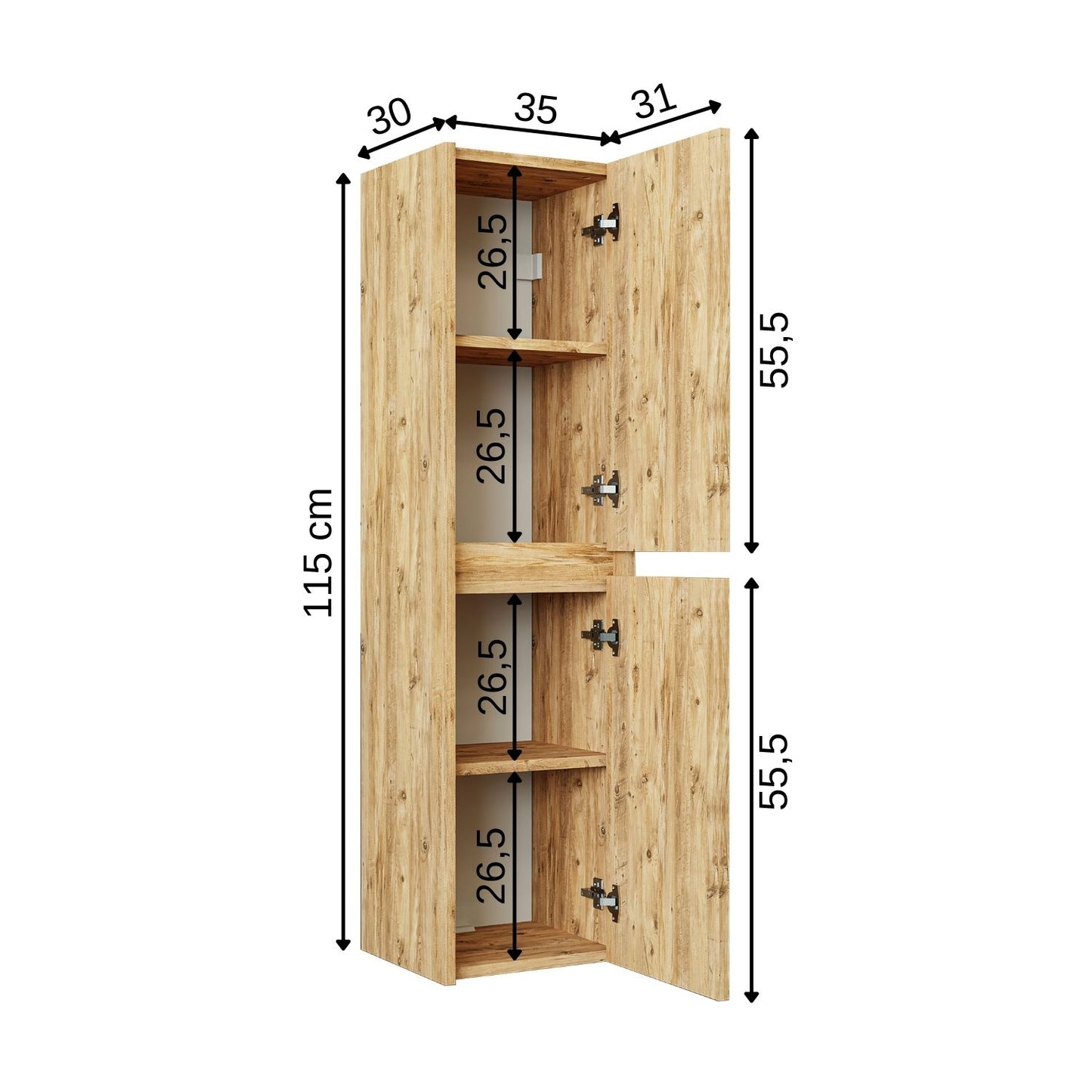 Roomart, mobile bagno, mobile alto, larghezza 35 cm, mensola bagno, in 3 colori