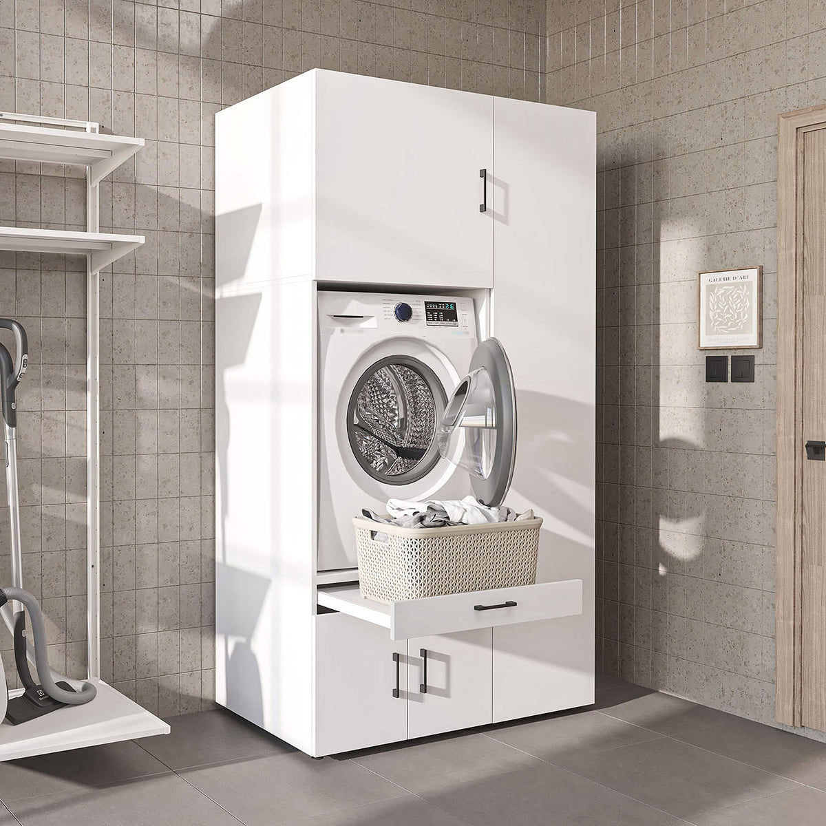 Roomart Waschmaschinenschrank SERIE 3 112 cm, Weiß, 205 cm hoch