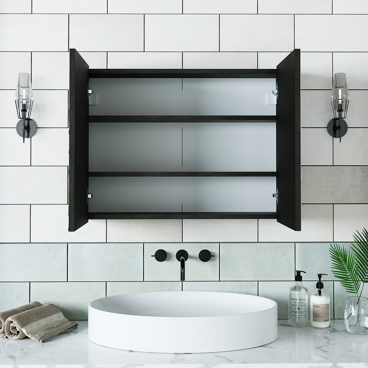 Roomart, Armoire de salle de bain miroir, 80 cm, 60 cm, Meuble de salle de bain, Couleurs blanc & chêne - armoire de salle de bain, lavabo, meuble de salle de bain, armoire de salle de bain, avec, meuble bas, meuble de salle de bain, ensemble, lavabo, meubles, meuble de salle de bain, salle de bain