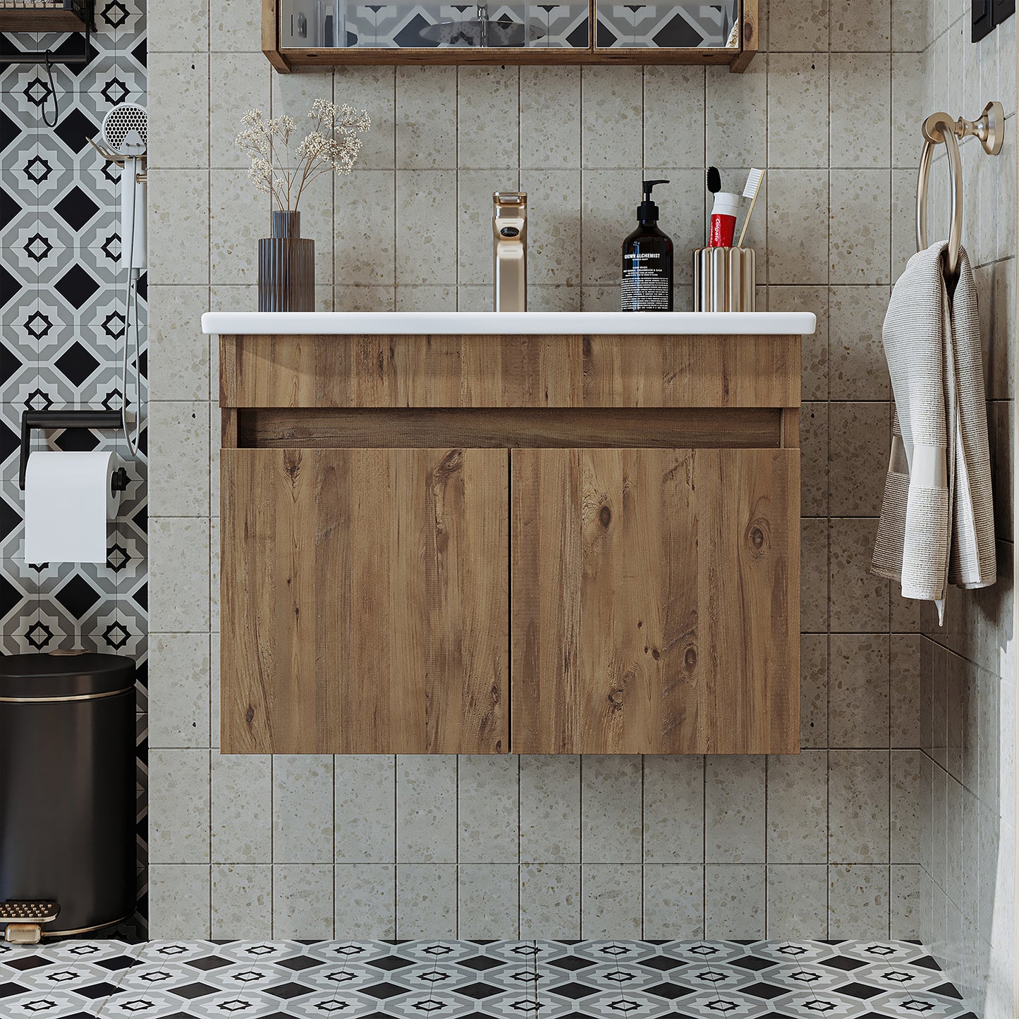 Roomart Ensemble de meubles de salle de bain ATRIA 65 cm Armoire basse avec lavabo Armoire haute - miroir salle de bain, armoire miroir salle de bain largeur 60 cm, armoire miroir salle de bain, armoire miroir avec éclairage, armoire miroir largeur 80 cm, armoires miroir pour salle de bain, miroir
