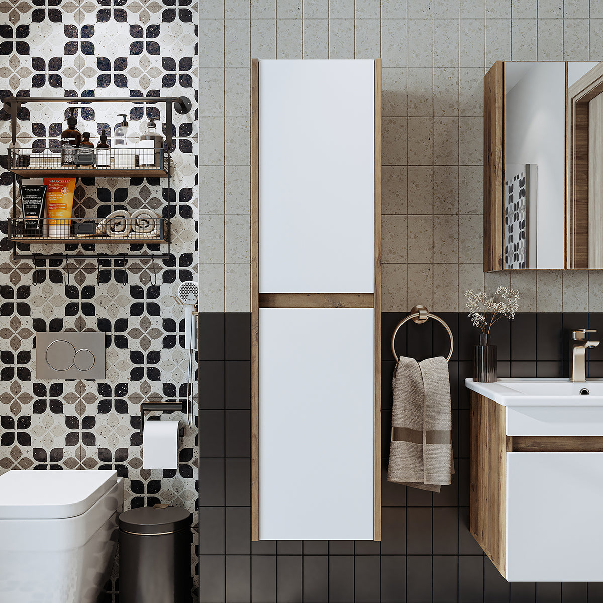 Set di mobili da bagno Roomart MELONA 3 pezzi, in 4 colori, mobiletto da 65 cm - specchiera - colonna - mobili da bagno, set, lavabo, lavatoio, bagno, mobili da bagno, mobili da bagno, mobile da bagno, mobile da lavabo, cm, largo, moderno, lavabo, profondo, con, mobiletto da bagno