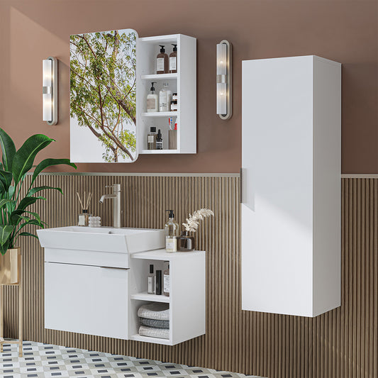 Roomart Badmöbel Set LYCIA 82 cm – 4-teiliges Badezimmermöbel-Set mit Keramik-Waschbecken, Spiegelschrank & Seitenschrank – Badmöbel in 4 Farben