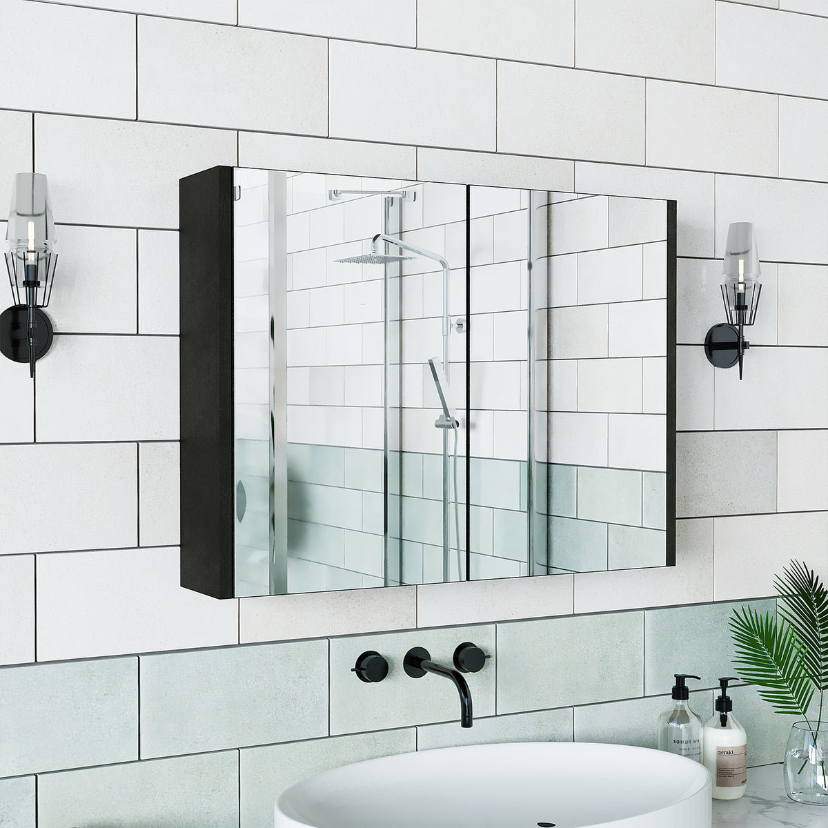 Roomart, Armoire de salle de bain miroir, 80 cm, 60 cm, Meuble de salle de bain, Couleurs blanc & chêne - armoire de salle de bain, lavabo, meuble de salle de bain, armoire de salle de bain, avec, meuble bas, meuble de salle de bain, ensemble, lavabo, meubles, meuble de salle de bain, salle de bain