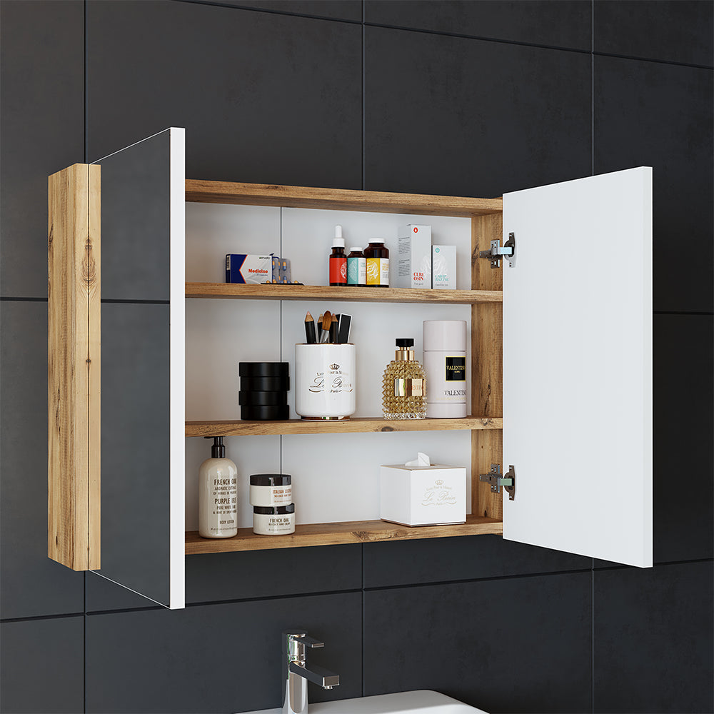 Roomart • Badmöbel Set • ATLANTIC • 3 Teilig • 85 cm Unterschrank mit Keramikwaschbecken • Spiegelschrank