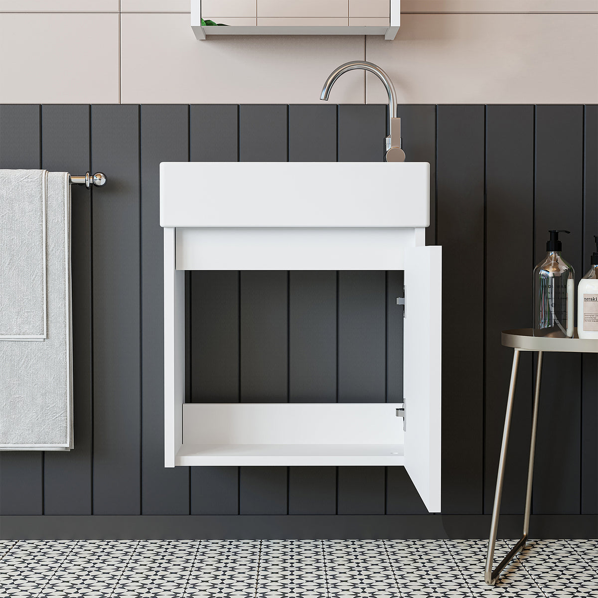 Roomart, mobile da bagno MINI con lavabo 50cm per WC ospiti in 5 colori - e, mobile a specchio, economico, set, mobili, senza, sifone, ceramica, set mobili bagno, set mobili bagno, stile casa di campagna, lavabo, lavabo, mobile bagno, lavabo da appoggio