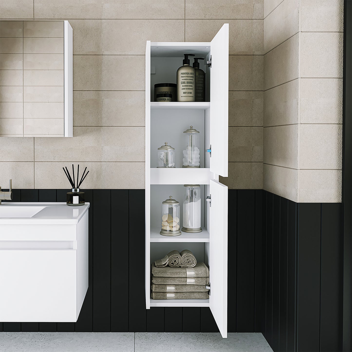Roomart juego de muebles de baño MELONA 3 piezas, en 4 colores, mueble lavabo 65cm - mueble con espejo - mueble alto- muebles de baño, juego, lavabo, lavabo, baño, muebles, muebles de baño, baño, mueble lavabo, cm, ancho, moderno, lavabo, profundo, con, mueble lavabo