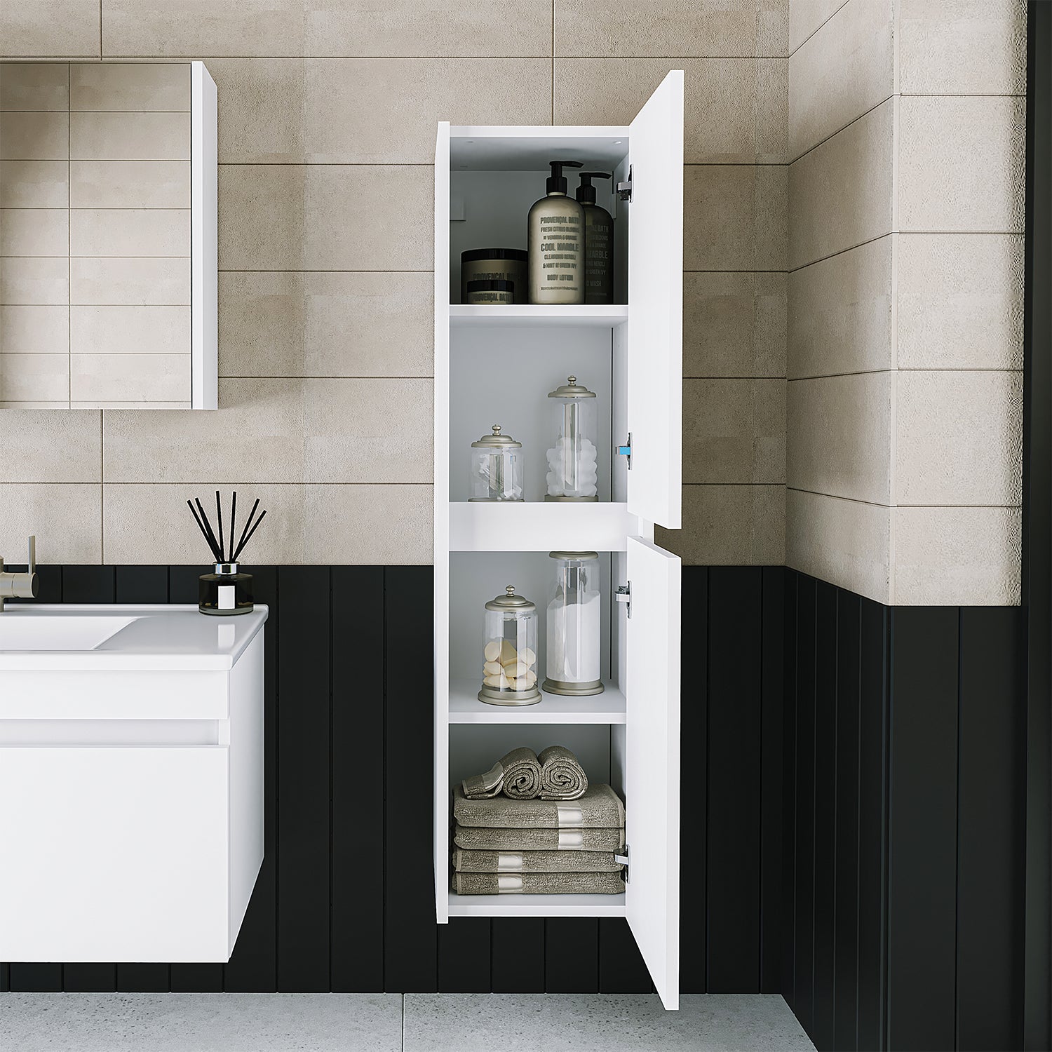 Roomart bathroom furniture set MELONA 3-piece, in 4 colors, 65cm vanity unit - mirror cabinet - tall cabinet- bathroom furniture, set, drain, washbasin, bathroom, furniture, bathroom furniture, bathroom, washbasin vanity unit, cm, wide, modern, washbasin, deep, with, vanity unit