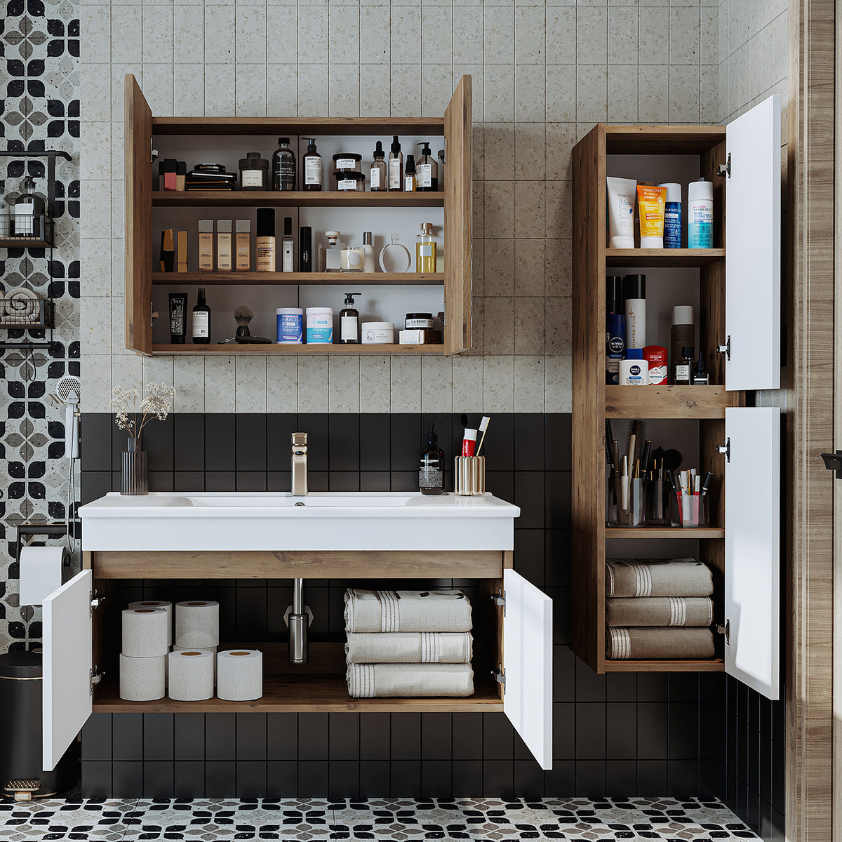 bagno, ospite, mobile, in piedi, vanità, per, lucido, alibert, armadio, appeso, alto, nero, bianco, legno, specchio, stretto, bagno, mobile vanità, forte, bambini, camera, appeso, mobile, piccolo, bagno, doppio, lavabo