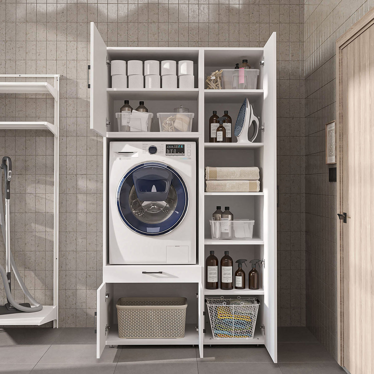 Roomart Waschmaschinenschrank SERIE 3 112 cm, Weiß, 205 cm hoch
