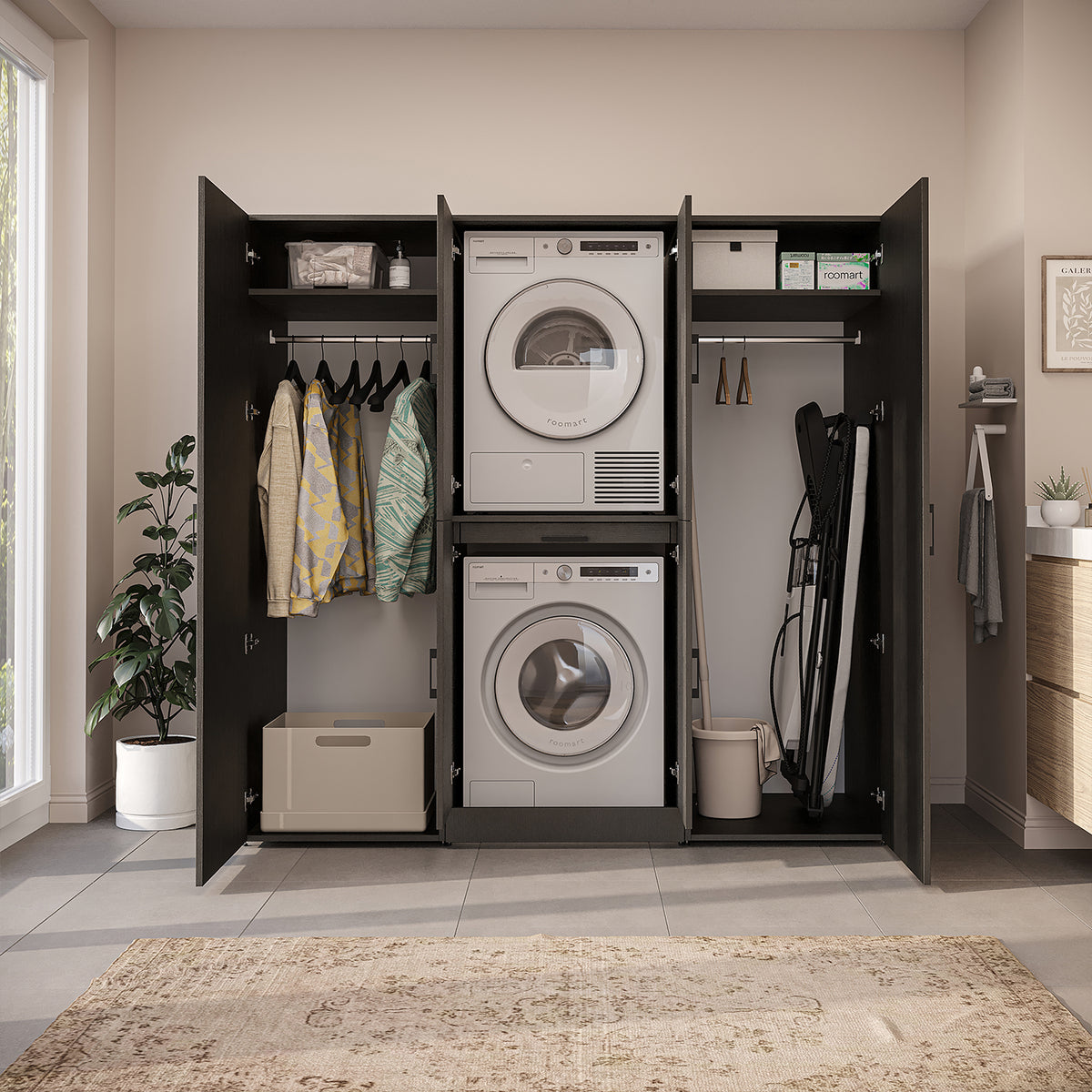 Roomart Waschmaschinenschrank DORA-I 190 cm, Schwarz Eiche, 186 cm hoch, Bild 4