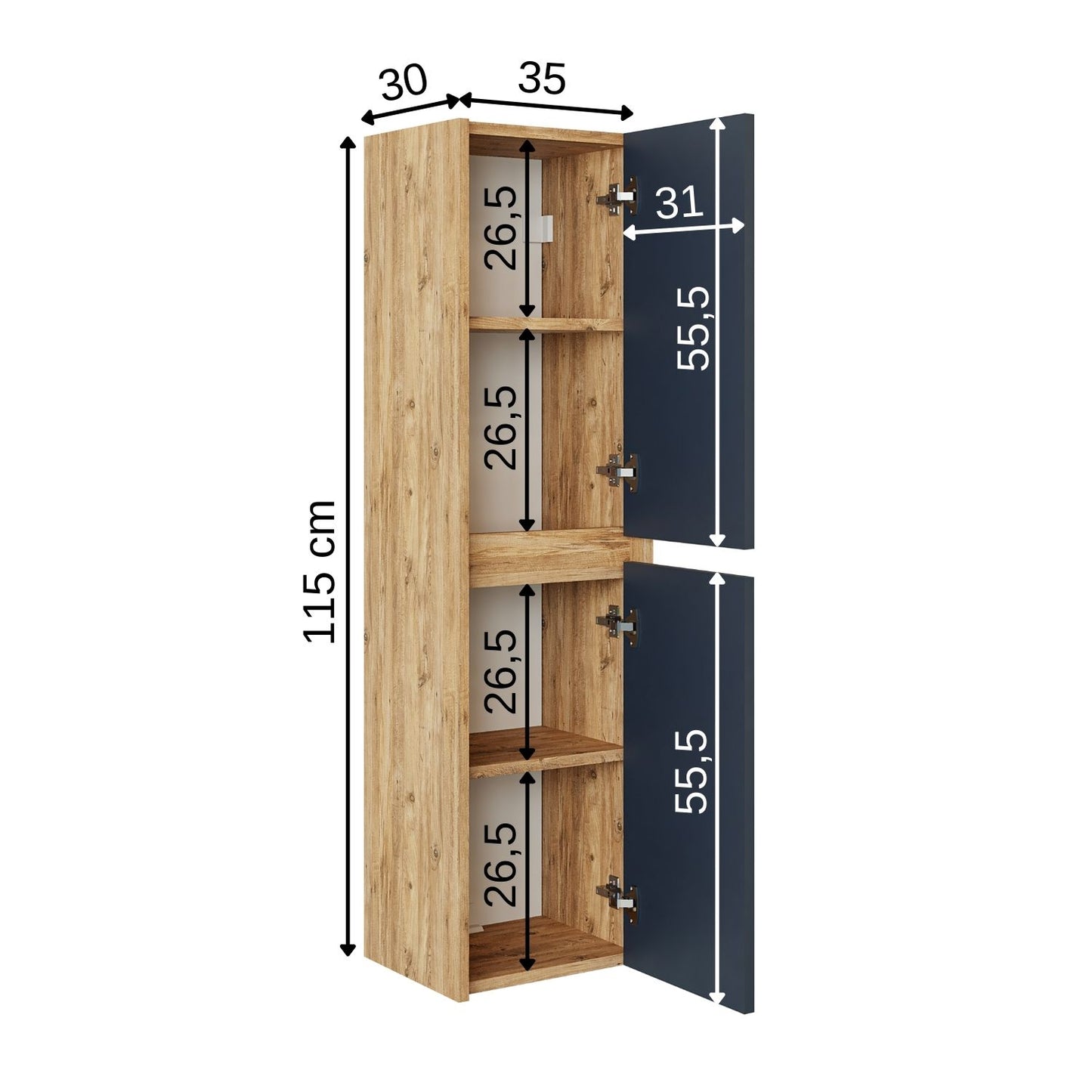 Roomart, mobile bagno, mobile alto, larghezza 35 cm, mensola bagno, in 3 colori