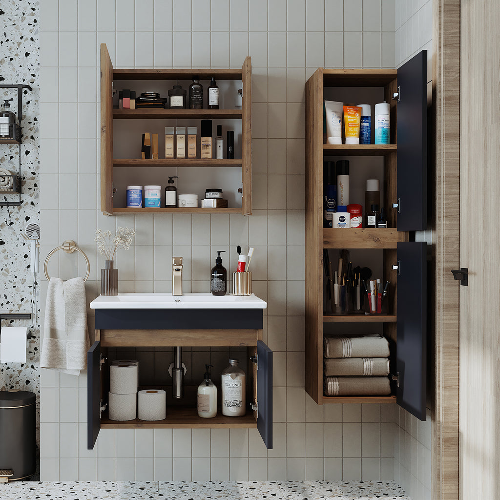 Roomart bathroom furniture set ATRIA 65 cm vanity unit with washbasin mirror cabinet tall cabinet - mirror bathroom, mirror cabinet bathroom 60 cm wide, bathroom mirror cabinet, mirror cabinet with lighting, mirror cabinet 80 cm wide, mirror cabinets for bathroom, mirror cabinets for bathroom