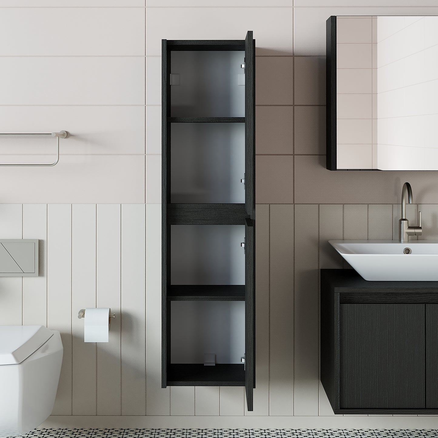 Roomart, mobile bagno, mobile alto, larghezza 35 cm, mensola bagno, in 3 colori