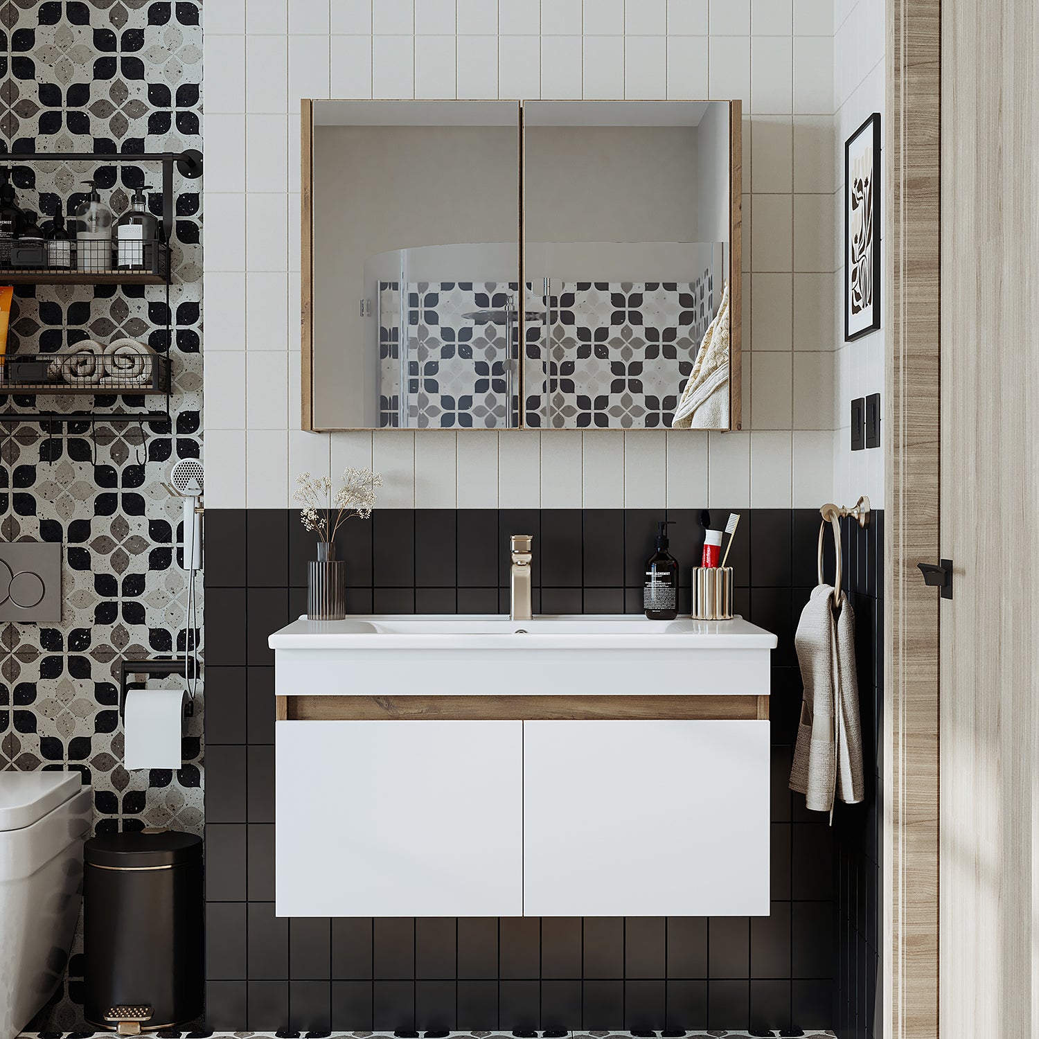 Roomart juego de muebles de baño ATRIA 3 piezas, en 4 colores, 85 cm mueble con lavabo de cerámica - armario con espejo - mueble de baño, lavabo, muebles de baño, mueble de baño, baño, con, mueble con lavabo, mueble de baño, juego, lavabo, mueble, muebles de baño, baño