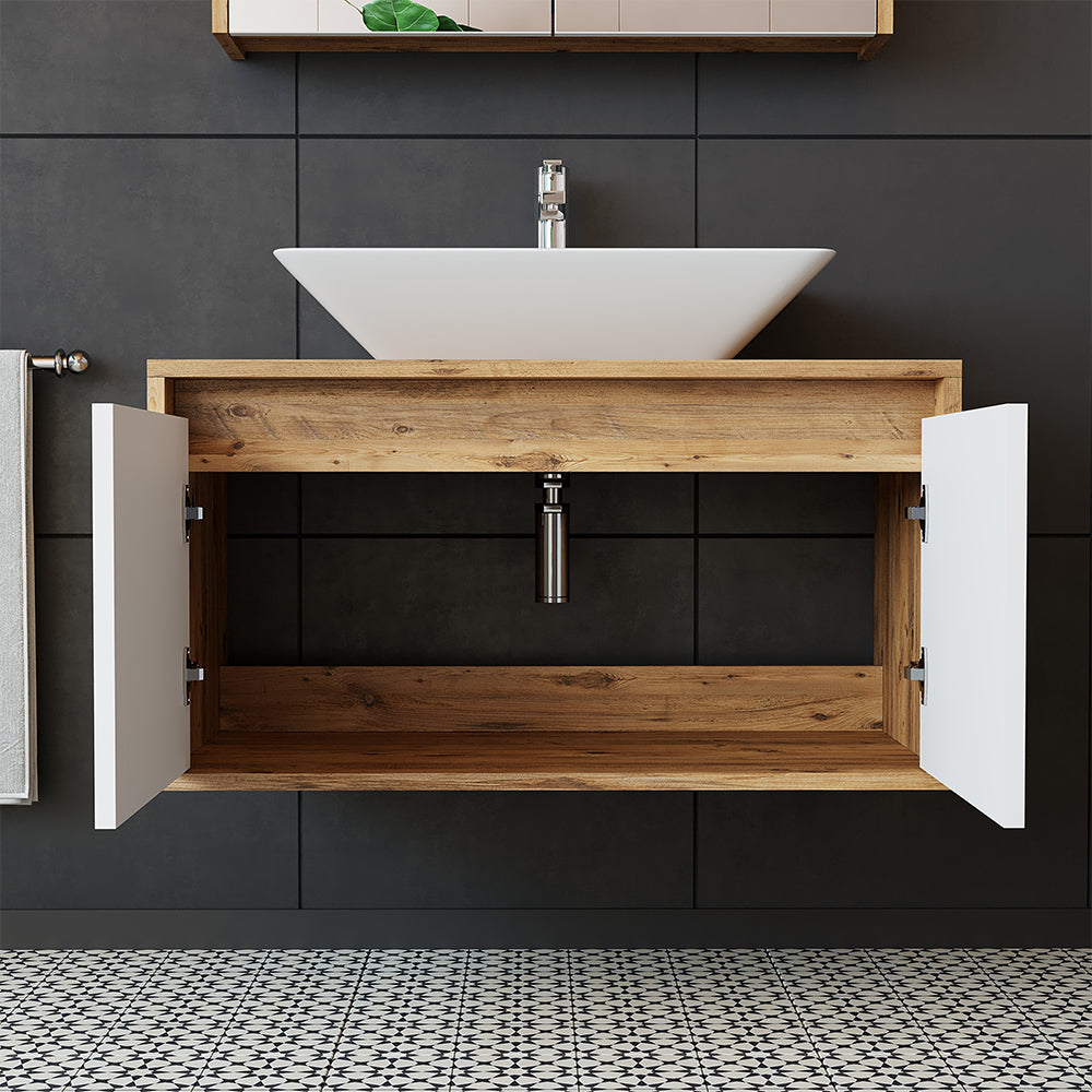 Roomart Waschbecken mit Unterschrank 85 cm • Weiß • Eiche • Weiß-Eiche • Anthrazit Eiche