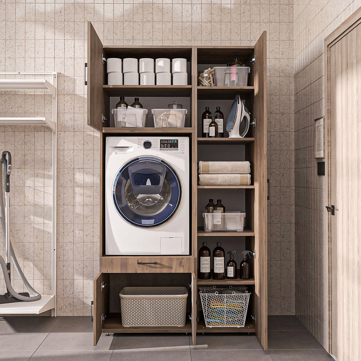 Roomart Waschmaschinenschrank SERIE 3 112 cm, Eiche, 205 cm hoch