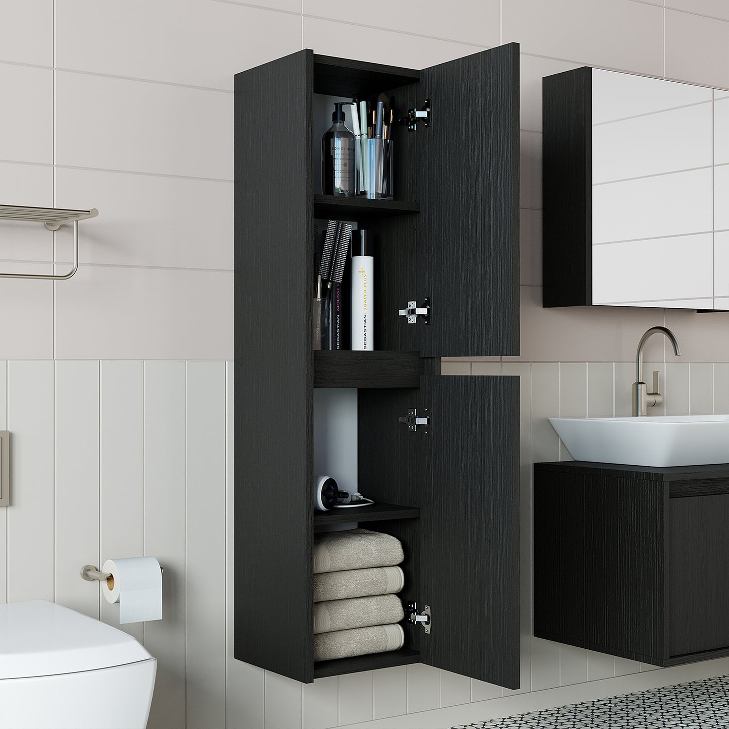 Roomart, mobile bagno, mobile alto, larghezza 35 cm, mensola bagno, in 3 colori