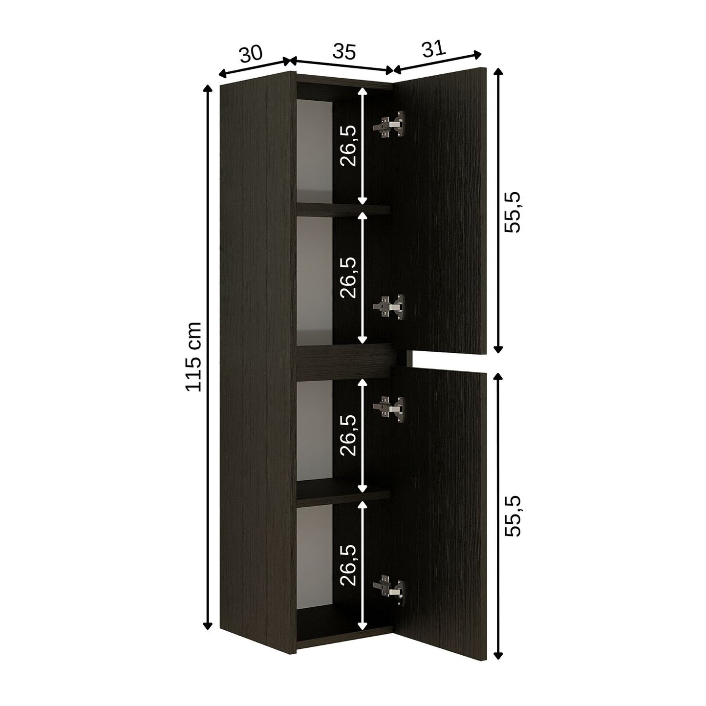 Roomart, mobile bagno, mobile alto, larghezza 35 cm, mensola bagno, in 3 colori