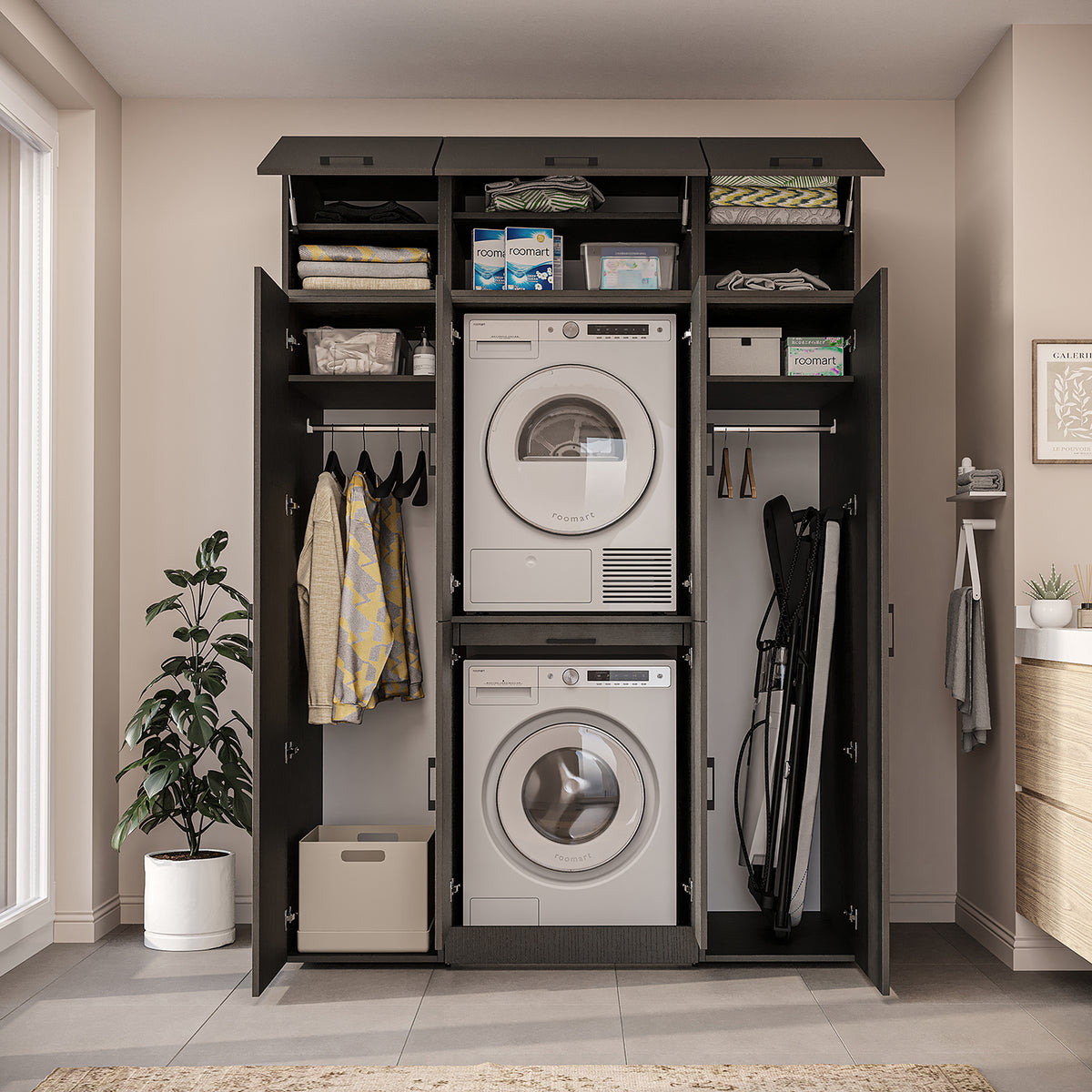 Roomart Waschmaschinenschrank DORA-I 160 cm, Schwarz Eiche, 230 cm hoch, Bild 5
