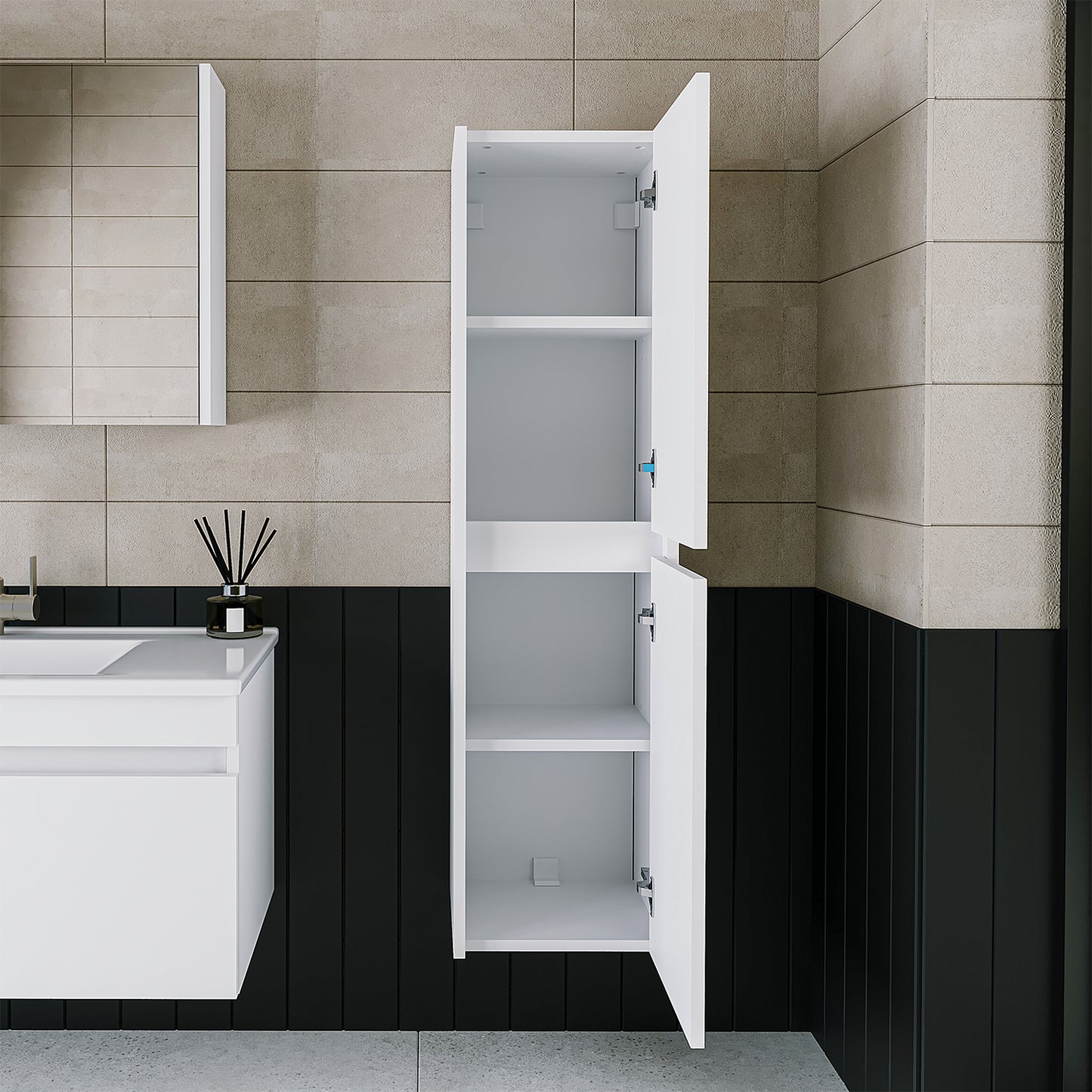 Roomart juego de muebles de baño MELONA 3 piezas, en 4 colores, mueble lavabo 65cm - mueble con espejo - mueble alto- muebles de baño, juego, lavabo, lavabo, baño, muebles, muebles de baño, baño, mueble lavabo, cm, ancho, moderno, lavabo, profundo, con, mueble lavabo