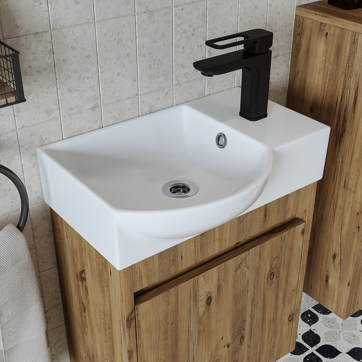 Roomart 4-teiliges Badmöbel-Set LEO, 46 cm, schmales Gäste-WC-Set mit Spiegelschrank, in 4 Farben