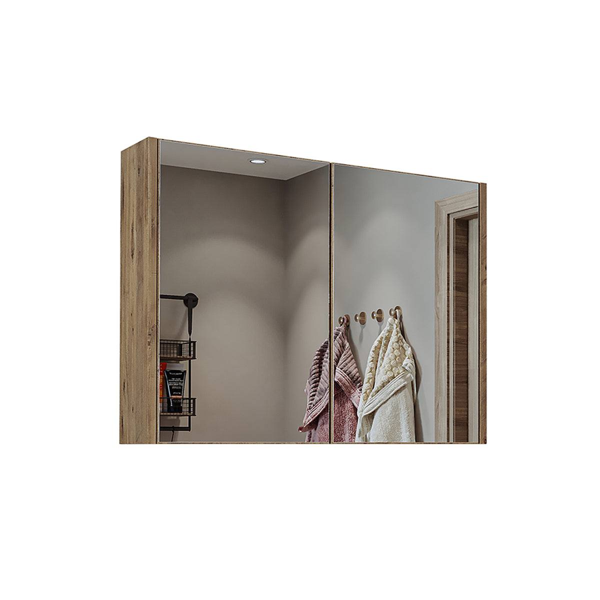 Roomart, Armoire de salle de bain miroir, 80 cm, 60 cm, Meuble de salle de bain, Couleurs blanc & chêne - armoire de salle de bain, lavabo, meuble de salle de bain, armoire de salle de bain, avec, meuble bas, meuble de salle de bain, ensemble, lavabo, meubles, meuble de salle de bain, salle de bain
