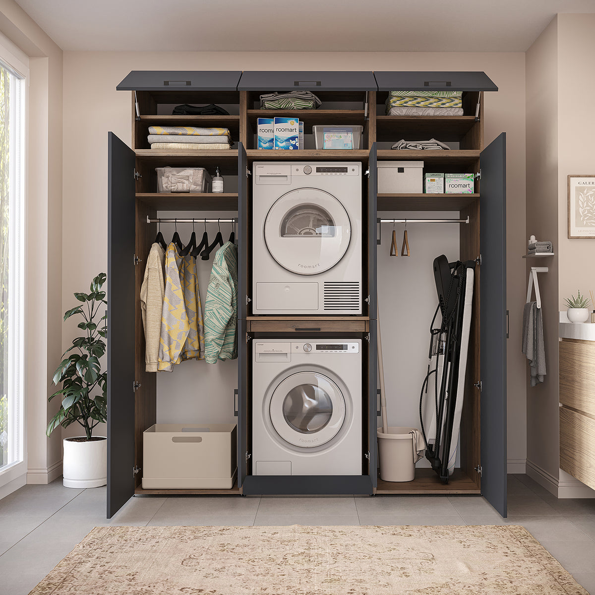 Roomart Waschmaschinenschrank DORA-I 190 cm, Anthrazit Eiche, 230 cm hoch, Bild 5
