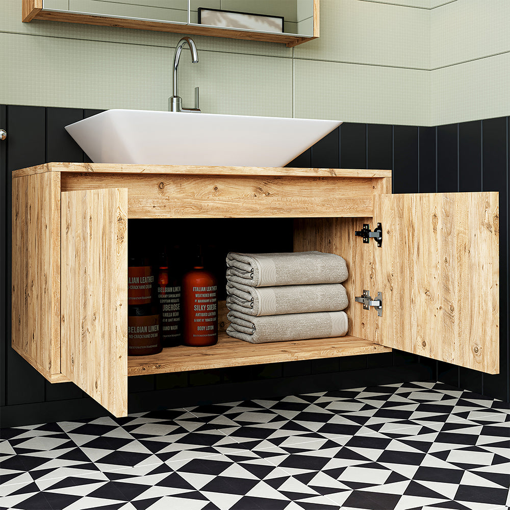 Roomart • Badmöbel Set • ATLANTIC • 3 Teilig • 85 cm Unterschrank mit Keramikwaschbecken • Spiegelschrank