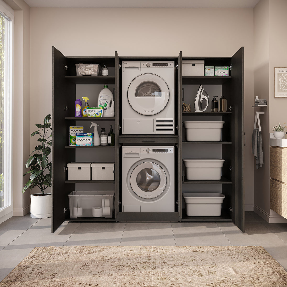 Roomart Waschmaschinenschrank DORA-I 190 cm, Schwarz Eiche, 186 cm hoch, Bild 6