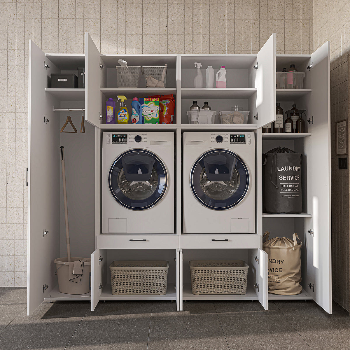 Roomart Waschmaschinenschrank SERIE 3 224 cm, Weiß, 205 cm hoch