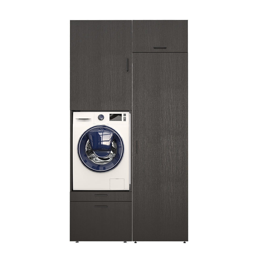 Roomart Schrankwand & Hochschrank Weiß Schwaz Eiche Badschrank Mehrzweckschrank- schrank, badezimmerschrank, waschmaschinenschrank, badschrank, badezimmermöbel, waschmaschinenregal, waschturm, hochschrank, bad, möbel, weiß, waschmaschinen, unterschrank, w