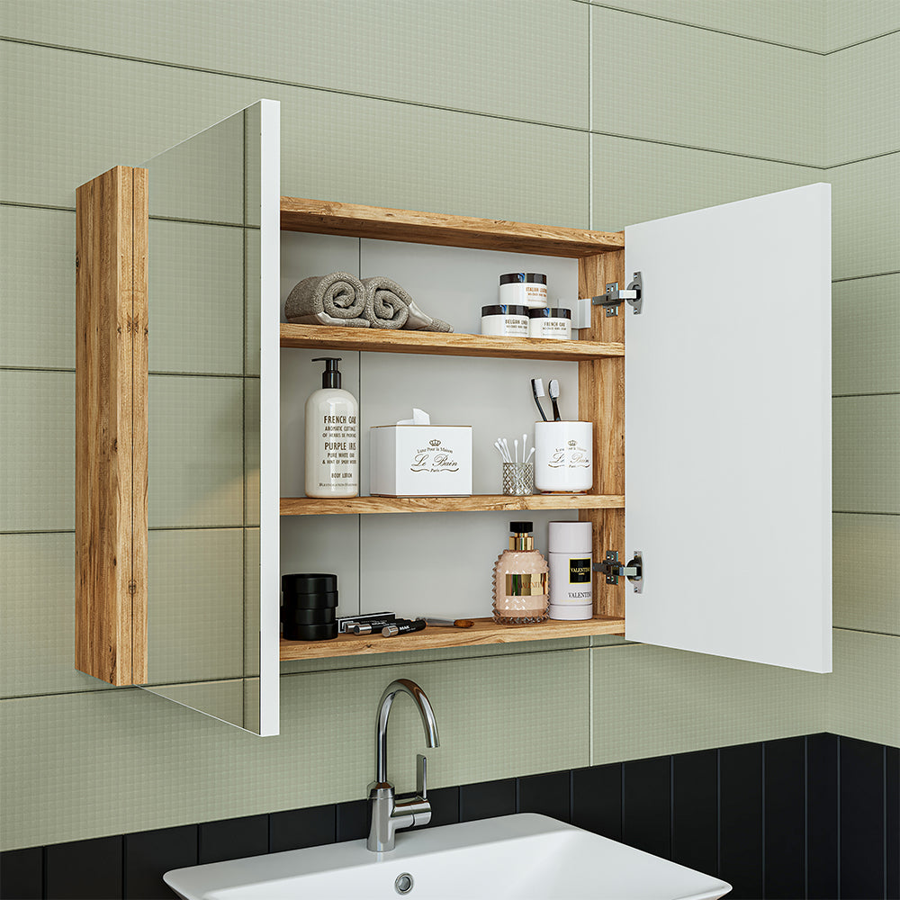 Roomart • Badmöbel Set • ATLANTIC • 3 Teilig • 85 cm Unterschrank mit Keramikwaschbecken • Spiegelschrank